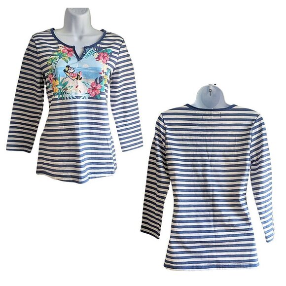NWOT TOMMY BAHAMA Disney Parks Collection Minnie Blue Stripe Jer Sea Henley SzXS - Picture 1 of 6
